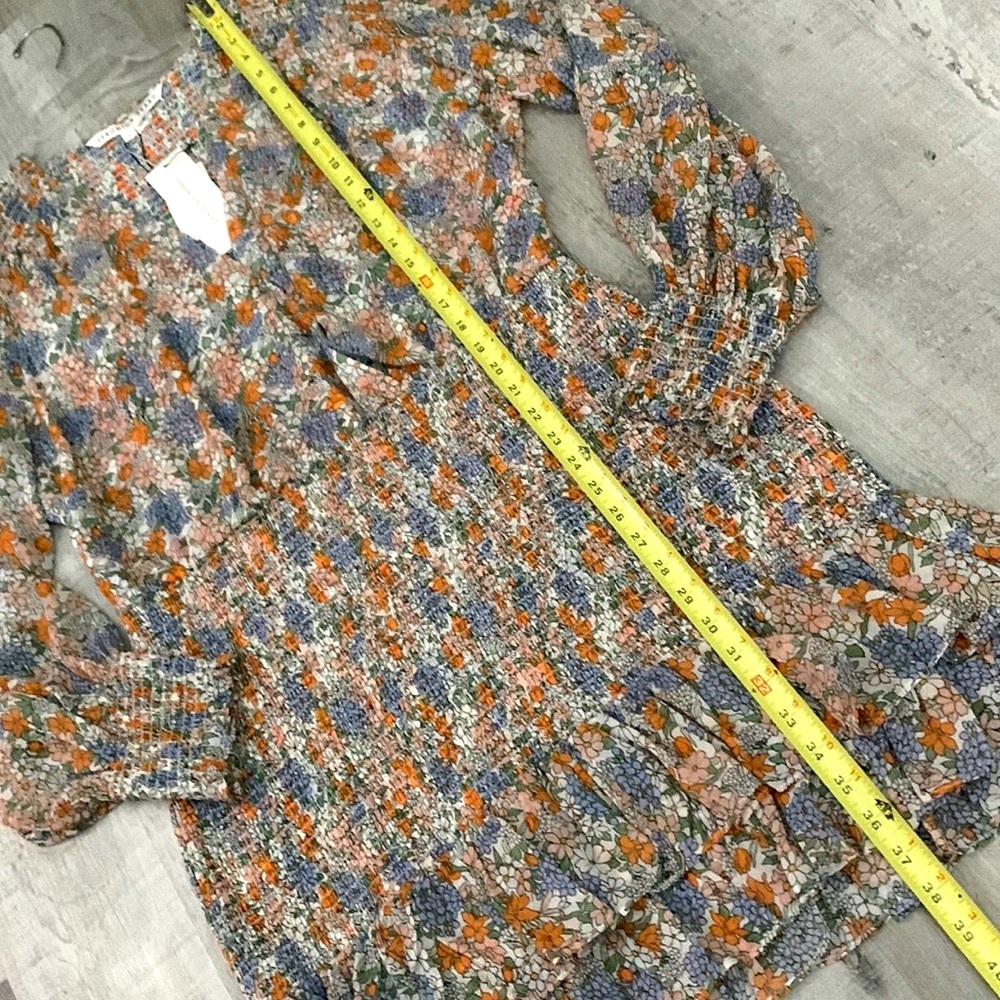 VERONICA Beard Sara dress silk multicolor floral smocking & ruffled hemline 16 - Picture 12 of 13